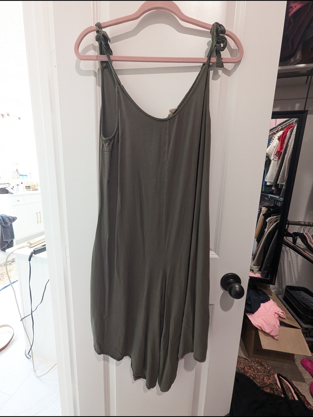 Tie-Shoulder Olive Wide-Leg Jumpsuit